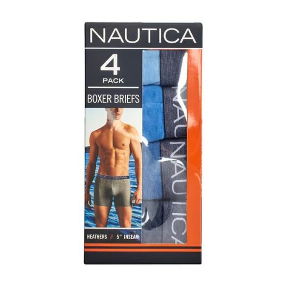 Nautica Men's Large 36-38 Heathers Boxer Briefs 4-Pack Blue 5" Inseam NIB - Picture 1 of 2